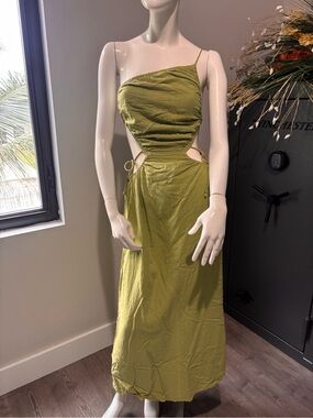SABO Olive Green Backless One-Shoulder Cutout Maxi Dress